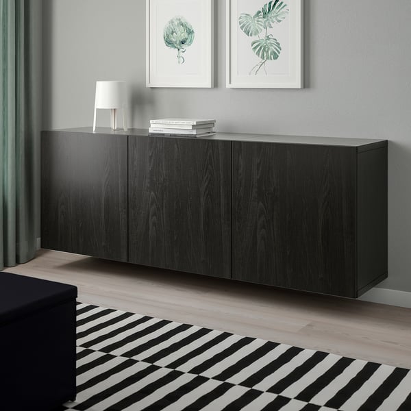 BESTÅ Combinazione di mobili da parete, marrone-nero/Lappviken marrone-nero, 180x42x64 cm