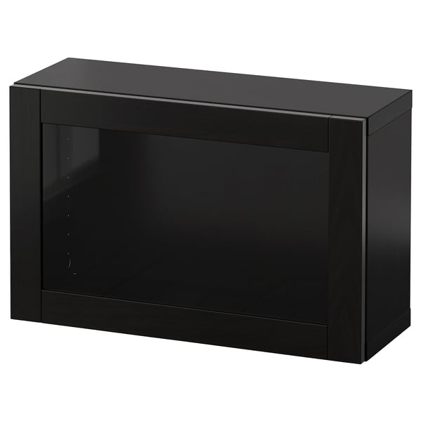 BESTÅ Combinazione di mobili da parete, marrone-nero/Sindvik vetro trasparente marrone-nero, 60x22x38 cm