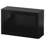 BESTÅ Combinazione di mobili da parete, marrone-nero/Sindvik vetro trasparente marrone-nero, 60x22x38 cm