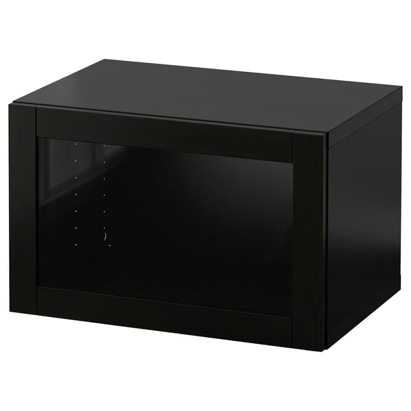 BESTÅ Combinazione di mobili da parete, marrone-nero/Sindvik vetro trasparente marrone-nero, 60x42x38 cm