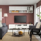 BESTÅ Combinazione per TV, bianco Laxviken/Lappviken/Stubbarp bianco, 240x42x230 cm