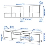 BESTÅ Combinazione per TV, bianco Laxviken/Lappviken/Stubbarp bianco, 240x42x230 cm