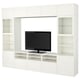BESTÅ Combinazione TV/ante a vetro, bianco/Hanviken vetro trasparente bianco, 300x42x231 cm