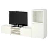 BESTÅ Combinazione TV/ante a vetro, bianco/Lappviken vetro trasparente bianco, 240x42x129 cm