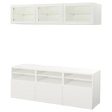 BESTÅ Combinazione TV/ante a vetro, bianco/Lappviken vetro trasparente bianco, 180x42x192 cm