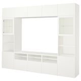 BESTÅ Combinazione TV/ante a vetro, bianco/Lappviken vetro trasparente bianco, 300x42x231 cm