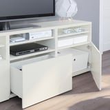 BESTÅ Combinazione TV/ante a vetro, bianco/Lappviken vetro trasparente bianco, 180x42x192 cm