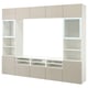 BESTÅ Combinazione TV/ante a vetro, bianco/Selsviken lucido/vetro trasparente beige, 300x42x231 cm