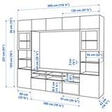 BESTÅ Combinazione TV/ante a vetro, bianco Sindvik/Lappviken grigio chiaro/beige, 300x42x231 cm