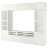 BESTÅ Combinazione TV/ante a vetro, bianco Sutterviken/Sindvik vetro trasparente bianco, 300x42x231 cm