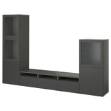 BESTÅ Combinazione TV/ante a vetro, grigio scuro Lappviken/Sindvik grigio scuro, 300x42x193 cm