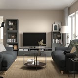 BESTÅ Combinazione TV/ante a vetro, grigio scuro Lappviken/Sindvik grigio scuro, 300x42x193 cm
