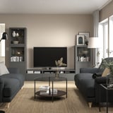 BESTÅ Combinazione TV/ante a vetro, grigio scuro Lappviken/Sindvik grigio scuro, 300x42x193 cm