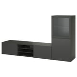 BESTÅ Combinazione TV/ante a vetro, grigio scuro Sindvik/Lappviken grigio scuro, 240x42x129 cm