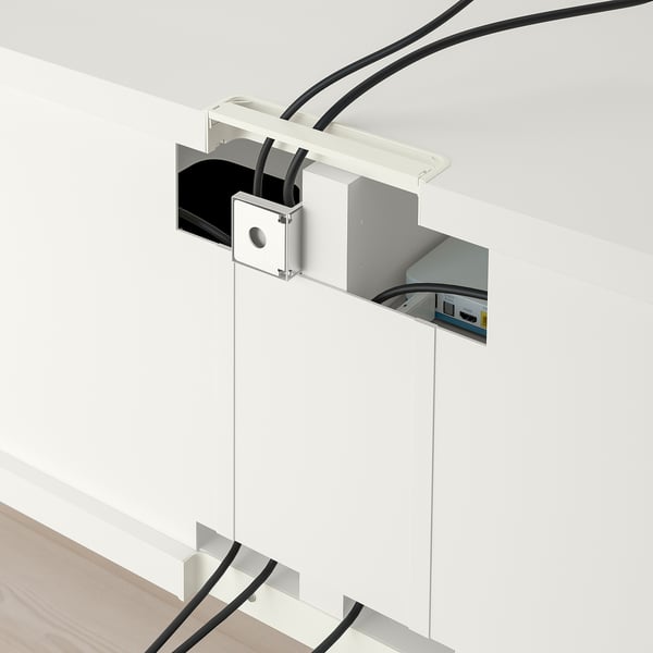 BESTÅ Combinazione TV/ante a vetro, impiallacciato rovere mord bianco Lappviken/Sindvik vetro trasparente, 360x42x240 cm