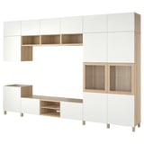 BESTÅ Combinazione TV/ante a vetro, impiallacciato rovere mord bianco Lappviken/Sindvik vetro trasparente, 360x42x240 cm