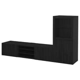 BESTÅ Combinazione TV/ante a vetro, marrone-nero/Lappviken vetro trasparente marrone-nero, 240x42x129 cm