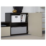 BESTÅ Combinazione TV/ante a vetro, marrone-nero/Selsviken lucido/vetro trasparente beige, 300x42x211 cm