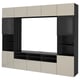 BESTÅ Combinazione TV/ante a vetro, marrone-nero/Selsviken lucido/vetro trasparente beige, 300x42x231 cm