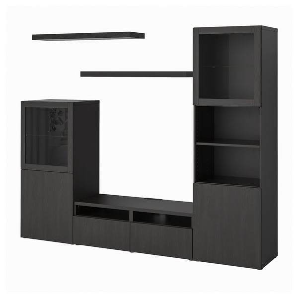 BESTÅ / LACK Combinazione per TV, marrone-nero, 240x42x193 cm
