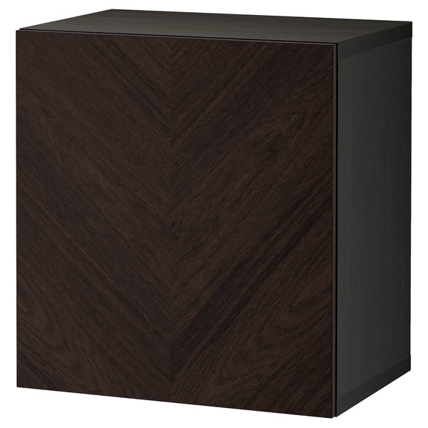 BESTÅ Mobile con anta, marrone-nero Hedeviken/marrone scuro impiallacciatura di rovere/mordente, 60x42x64 cm