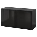 BESTÅ Mobile con ante a vetro, marrone-nero/Glassvik vetro nero/trasparente, 120x42x64 cm