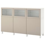 BESTÅ Mobile con ante, bianco Lappviken/grigio chiaro-beige vetro trasparente, 180x42x112 cm