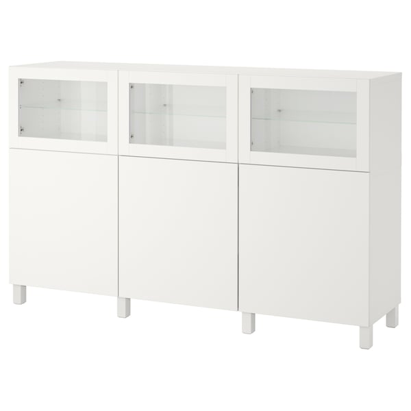 BESTÅ Mobile con ante, bianco Lappviken/Sindvik vetro trasparente bianco, 180x42x112 cm