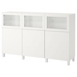 BESTÅ Mobile con ante, bianco Lappviken/Sindvik vetro trasparente bianco, 180x42x112 cm