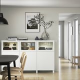 BESTÅ Mobile con ante, bianco Lappviken/Sindvik vetro trasparente bianco, 180x42x112 cm