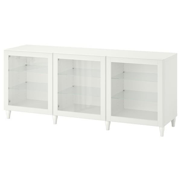 BESTÅ Mobile con ante, bianco/Ostvik/Kabbarp vetro trasparente bianco, 180x42x74 cm