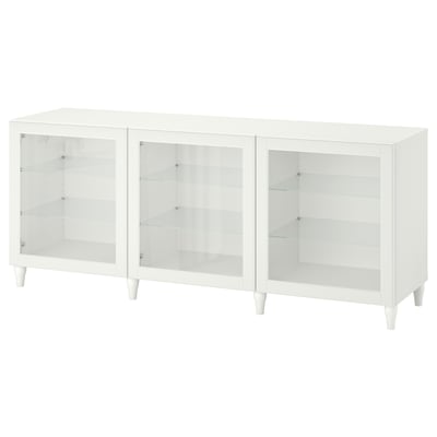 BESTÅ Mobile con ante, bianco/Ostvik/Kabbarp vetro trasparente bianco, 180x42x74 cm