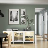 BESTÅ Mobile con ante, bianco/Ostvik/Kabbarp vetro trasparente bianco, 180x42x74 cm