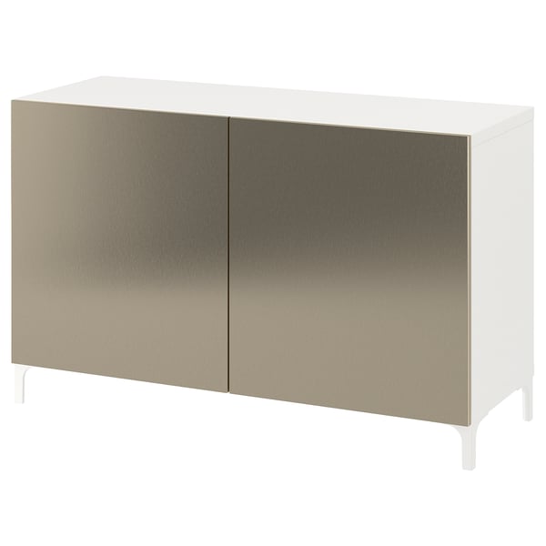 BESTÅ Mobile con ante, bianco/Riksviken/Nannarp effetto bronzo chiaro, 120x42x74 cm