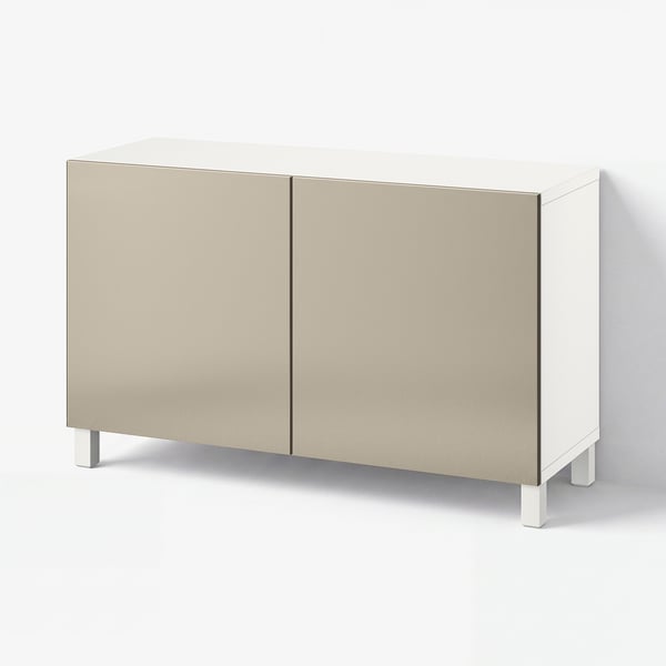 BESTÅ Mobile con ante, bianco/Riksviken/Stubbarp effetto bronzo chiaro, 120x42x74 cm