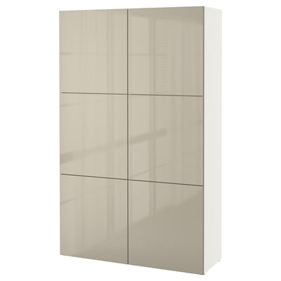 BESTÅ Mobile con ante, bianco/Selsviken lucido/beige, 120x42x193 cm