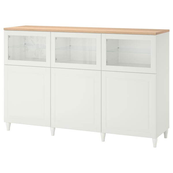BESTÅ Mobile con ante, bianco/Smeviken/Kabbarp vetro trasparente bianco, 180x42x114 cm