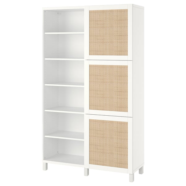 BESTÅ Mobile con ante, bianco Studsviken/bianco pioppo intrecciato, 120x42x202 cm