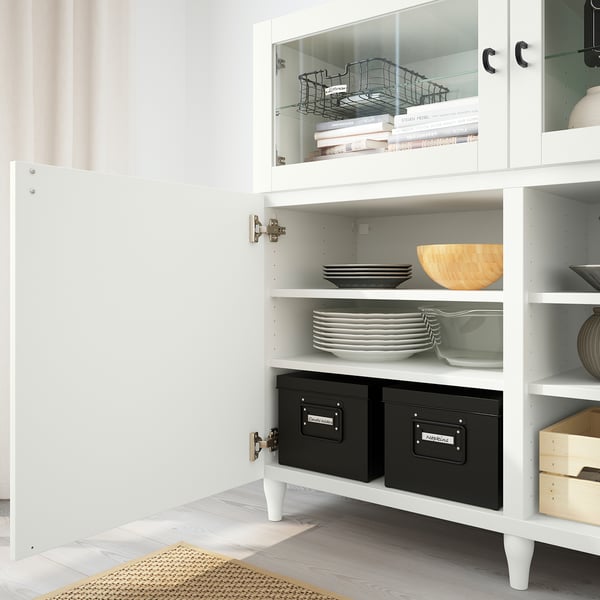 BESTÅ Mobile con ante, bianco/Sutterviken/Kabbarp vetro trasparente bianco, 180x42x112 cm