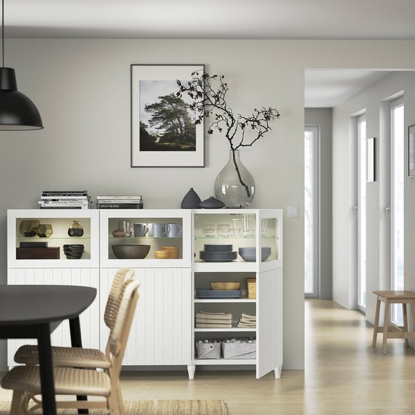 BESTÅ Mobile con ante, bianco/Sutterviken/Kabbarp vetro trasparente bianco, 180x42x112 cm