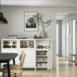 BESTÅ Mobile con ante, bianco/Sutterviken/Kabbarp vetro trasparente bianco, 180x42x112 cm