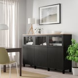 BESTÅ Mobile con ante, Lappviken/Stubbarp/Sindvik vetro trasparente marrone-nero, 180x42x114 cm
