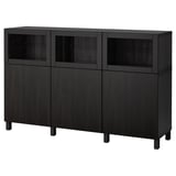 BESTÅ Mobile con ante, marrone-nero Lappviken/Sindvik vetro trasparente marrone-nero, 180x42x112 cm