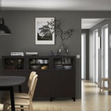 BESTÅ Mobile con ante, marrone-nero Lappviken/Sindvik vetro trasparente marrone-nero, 180x42x112 cm