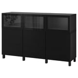BESTÅ Mobile con ante, marrone-nero Laxviken/nero vetro trasparente, 180x42x112 cm