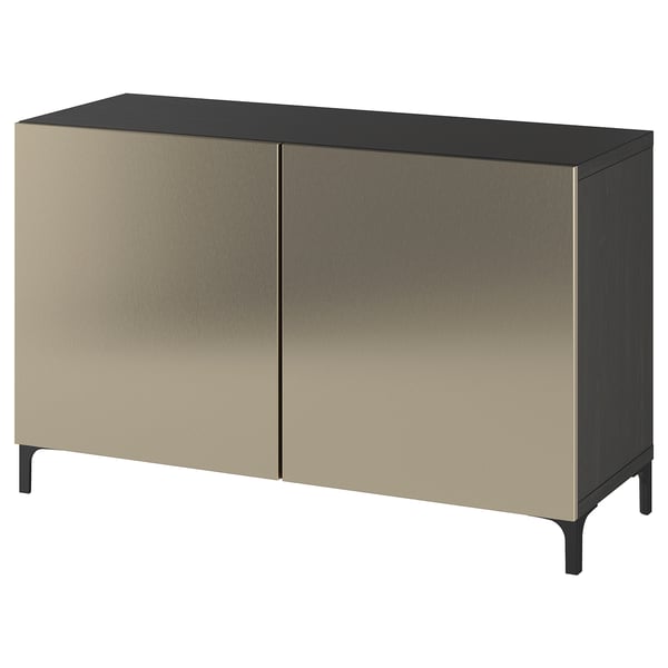 BESTÅ Mobile con ante, marrone-nero/Riksviken/Nannarp effetto bronzo chiaro, 120x42x74 cm