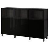 BESTÅ Mobile con ante, marrone-nero Selsviken/Glassvik lucido/vetro trasparente nero, 180x42x112 cm