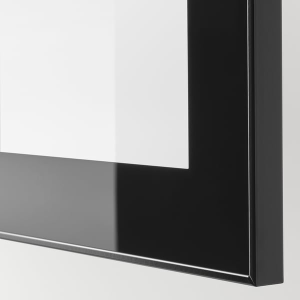 BESTÅ Mobile con ante, marrone-nero Selsviken/Glassvik lucido/vetro trasparente nero, 180x42x112 cm