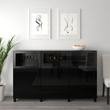 BESTÅ Mobile con ante, marrone-nero Selsviken/Glassvik lucido/vetro trasparente nero, 180x42x112 cm