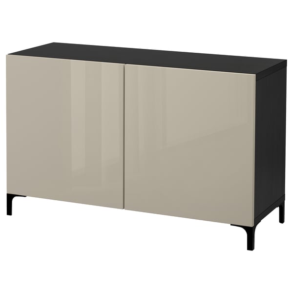 BESTÅ Mobile con ante, marrone-nero/Selsviken lucido/beige, 120x42x74 cm
